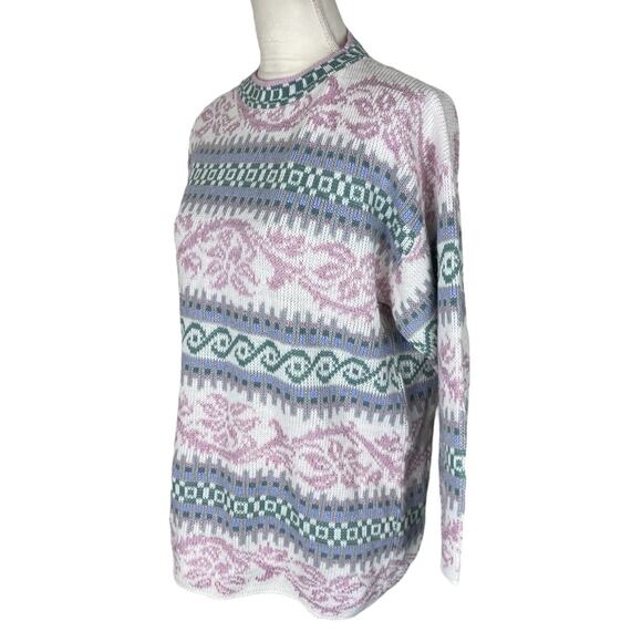 JJ Browne USA Vintage Acrylic Sweater Pink Blue White Crew Neck Size Large - Picture 5 of 7